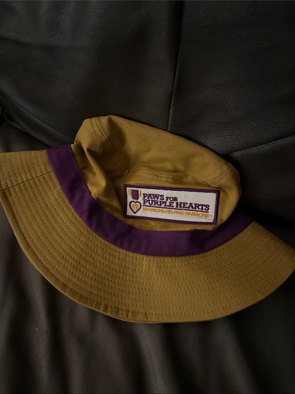 Two-Tone Mustard and Purple Bucket Hat with Paws for Purple Hearts Patch